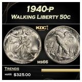 1940-p Walking Liberty Half Dollar 50c Grades ms66