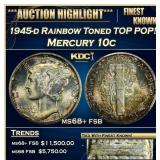 1945-d Mercury Dime Rainbow Toned TOP POP! 10c ms6