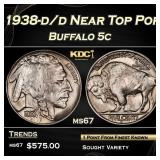 1938-d/d Buffalo Nickel Near Top Pop 5c ms67 SEGS