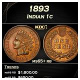 1893 Indian Cent 1c ms65+ rb SEGS