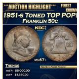 1951-s Franklin Half Dollar Toned TOP POP! 50c ms6
