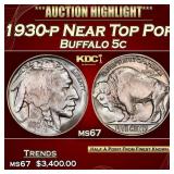 1930-p Buffalo Nickel Near Top Pop 5c ms67 SEGS