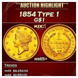 1854 Type 1 Gold Dollar $1 ms65+ SEGS