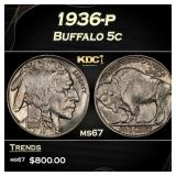 1936-p Buffalo Nickel 5c ms67 SEGS