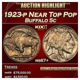 1923-p Buffalo Nickel Near Top Pop 5c ms67+ SEGS