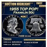 1955 Proof Franklin Half Dollar TOP POP! 50c pr69