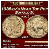 1938-d/s Buffalo Nickel Near Top Pop! 5c ms67+ SEG