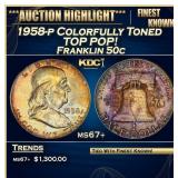 1958-p Franklin Half Dollar Colorfully Toned TOP P
