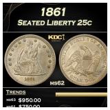 1861 Seated Liberty Quarter 25c ms62 USCG