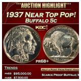 1937 Proof Buffalo Nickel Near Top Pop! 5c pr68+ S