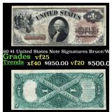 1880 $1 United States Note Grades vf+ Signatures B