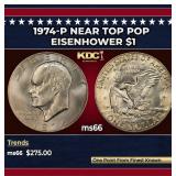 1974-p Eisenhower Dollar Near Top Pop $1 ms66 SEGS