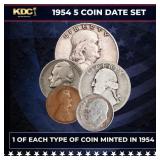 1954 5 Coin Date Set, 1 Of Each Type Of Coin Minte