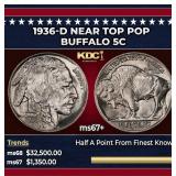 1936-d Buffalo Nickel Near Top Pop 5c ms67+ SEGS