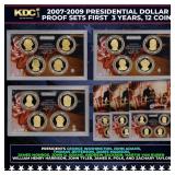 2007-2009 Presidential Dollar Proof Sets First  3