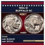 1934-d Buffalo Nickel 5c ms65+ SEGS