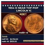 1934-d Lincoln Cent Near Top Pop 1c ms66+ rd SEGS