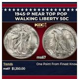 1945-p Walking Liberty Half Dollar Near Top Pop 50