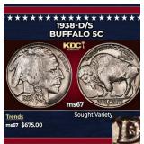 1938-d/s Buffalo Nickel 5c ms67 SEGS