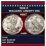 1938-p Walking Liberty Half Dollar 50c ms66+ SEGS