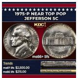 1975-p Jefferson Nickel Near Top Pop 5c ms66+ 5fs
