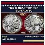 1929-d Buffalo Nickel Near Top Pop 5c ms67 SEGS
