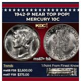 1942-p Mercury Dime Near Top Pop! 10c ms67+ fsb SE