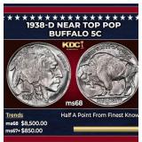 1938-d Buffalo Nickel Near Top Pop 5c ms68 SEGS