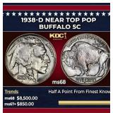 1938-d Buffalo Nickel Near Top Pop 5c ms68 SEGS