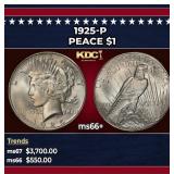 1925-p Peace Dollar $1 ms66+ SEGS