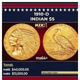 1910-d Gold Indian Half Eagle $5 ms64+ USCG