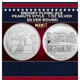 Snoopy Flying Ace Peanuts Style - 1 oz Silver Roun