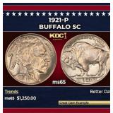 1921-p Buffalo Nickel 5c ms65 SEGS