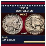 1935-p Buffalo Nickel 5c ms67 SEGS