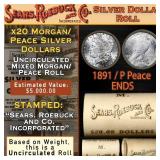 SEARS 20 Coin Mixed Morgan/Peace Dollar Roll UNC 1