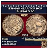 1938-d/s Buffalo Nickel Near Top Pop 5c ms68 SEGS