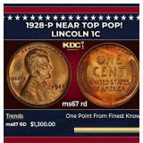 1928-p Lincoln Cent Near Top Pop! 1c ms67 rd SEGS
