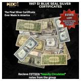 15x 1957 $1 Blue Seal Silver Certificates Heavily
