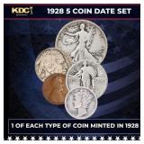 1928 5 Coin Date Set, 1 Of Each Type Of Coin Minte