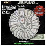 5x 1963 $2 Red Seal United States Note Grades VF/X