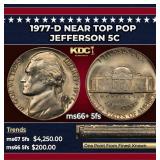 1977-d Jefferson Nickel Near Top Pop 5c ms66+ 5fs