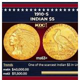1910-s Gold Indian Half Eagle $5 ms63+ SEGS