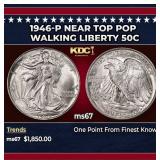 1946-p Walking Liberty Half Dollar Near Top Pop 50
