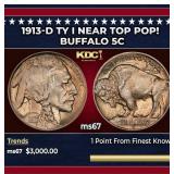 1913-d Ty I Buffalo Nickel Near Top Pop! 5c ms67 S
