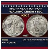 1947-p Walking Liberty Half Dollar Near Top Pop 50