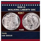 1939-d Walking Liberty Half Dollar 50c Grades ms66