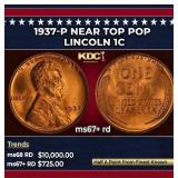 1937-p Lincoln Cent Near Top Pop 1c ms67+ rd SEGS