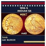 1916-s Gold Indian Half Eagle $5 ms63 USCG