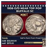 1938-d/d Buffalo Nickel Near Top Pop 5c ms67+ SEGS