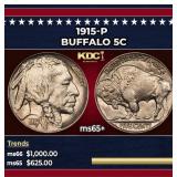 1915-p Buffalo Nickel 5c Grades ms65+